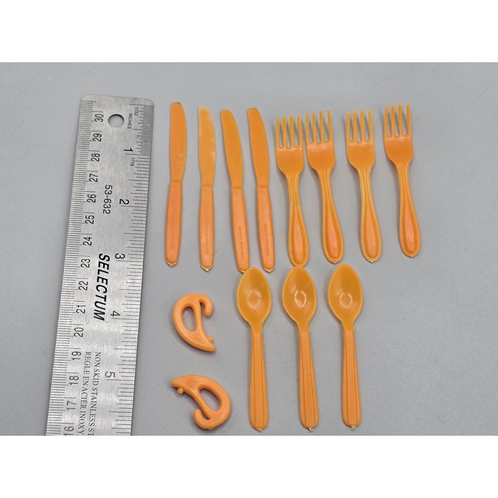Vintage Dolllhouse 3" Minature‎ Orange Plastic Kitchen Utensils 11 pc Hong Kong
